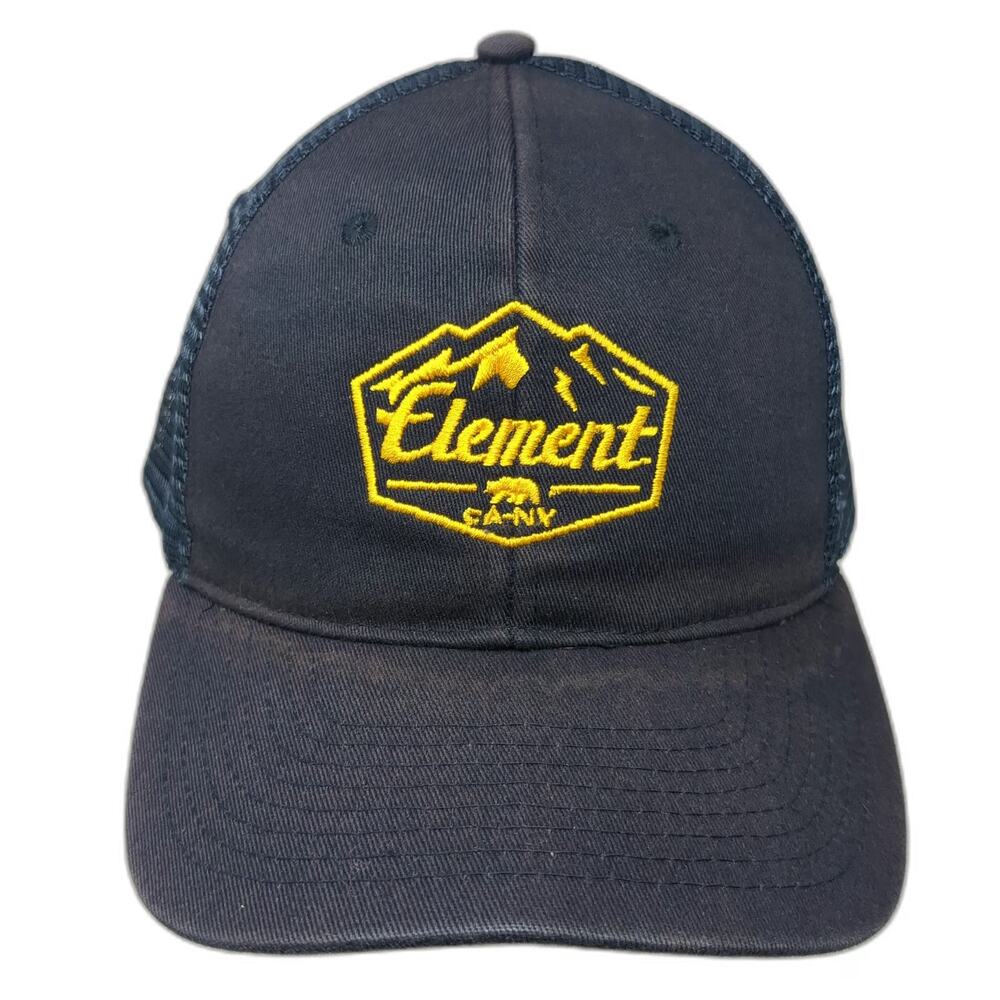 Element Trucker Hat Blue One Size Mesh Snapback Patch Mountain Bear CA-NY Logo